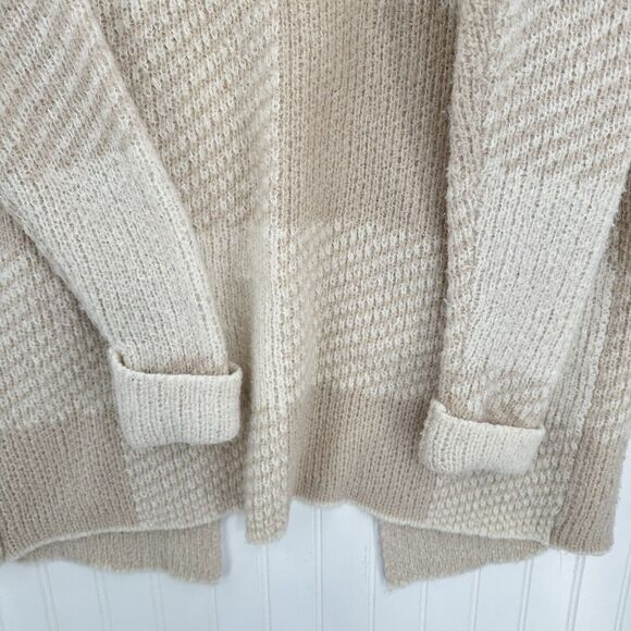 Toad Co Sweater Womens Small Cardigan Wool Blend Plaid Beige Cream Open Cozy - Picture 7 of 9
